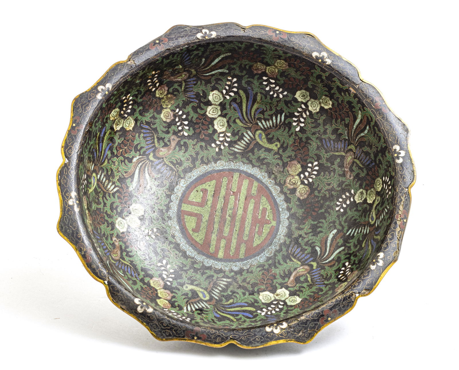 CHINESE CLOISONNE BOWL, 19TH.C. H 4", W 12" (1 of 3)