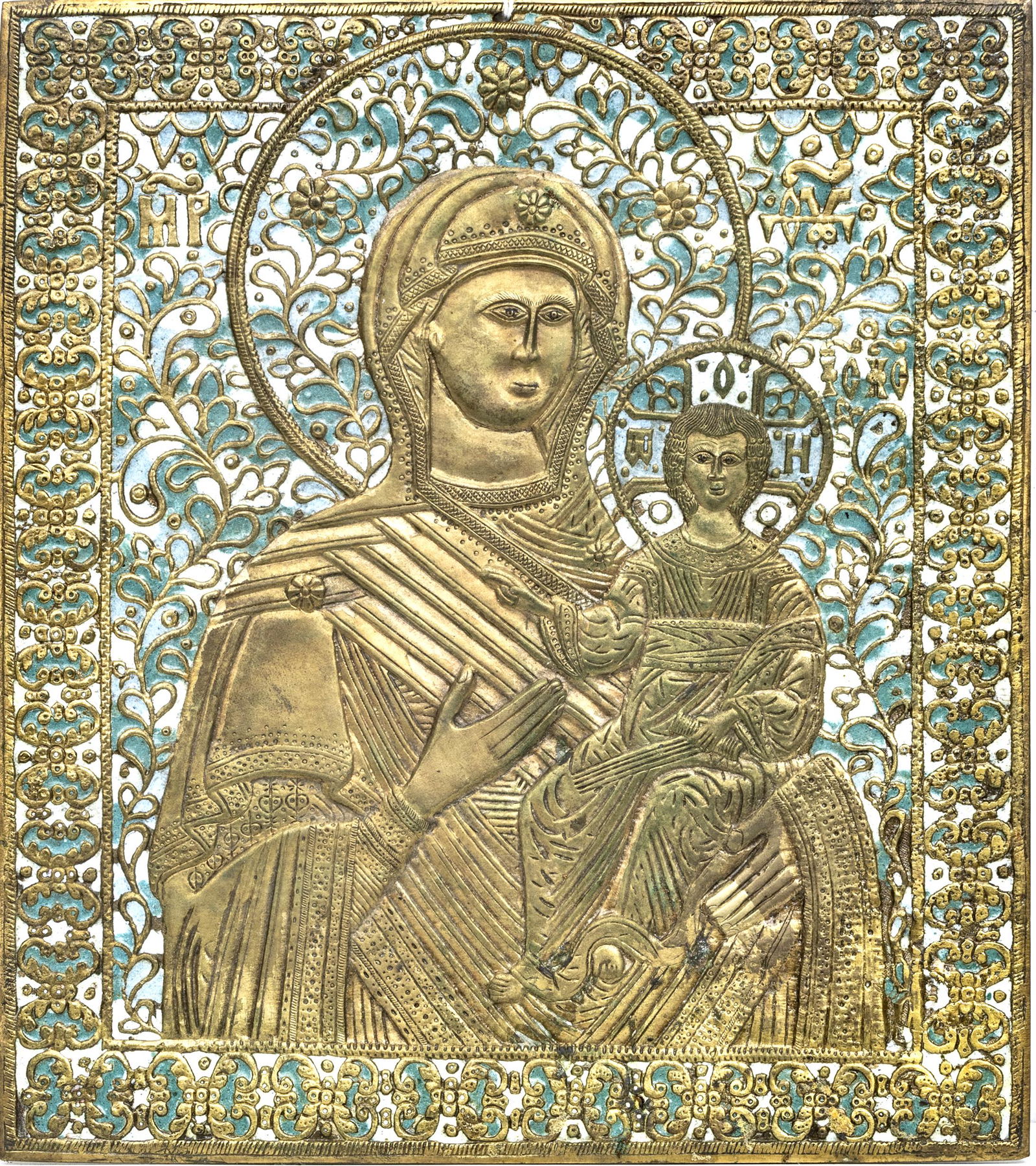 RUSSIAN BRONZE ICON, MADONNA AND CHILD H 10" W 8" (1 of 2)