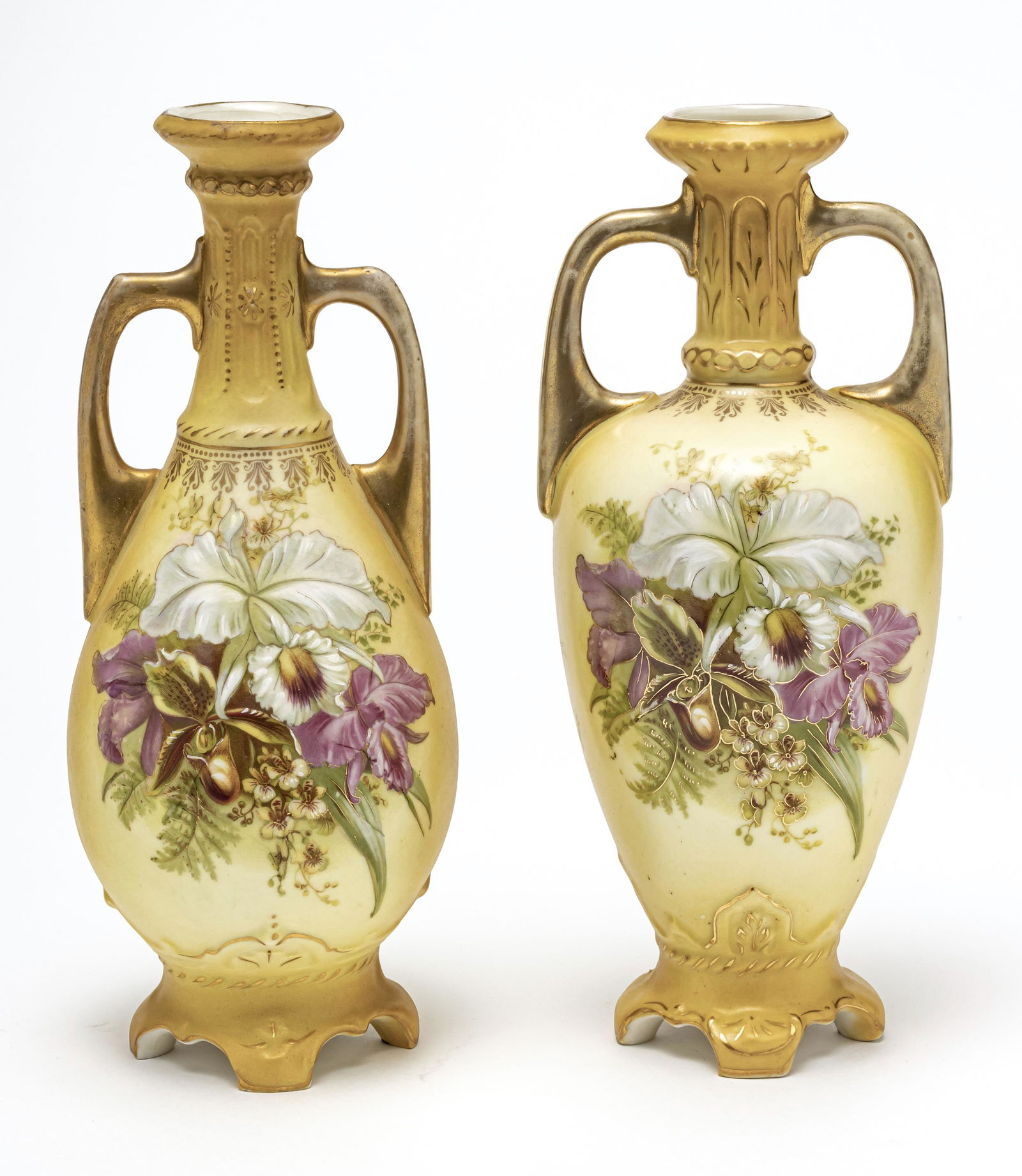 AUSTRIAN PORCELAIN FLOWER VASES, C 1900,  H 10" (1 of 3)