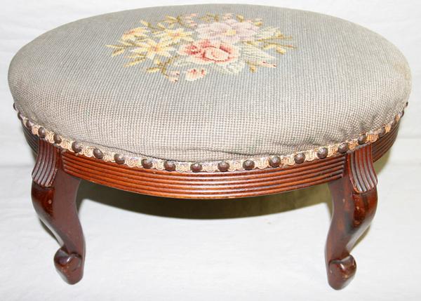 NEEDLEPOINT COVERED FOOT STOOL, H 10", L 18",: NEEDLEPOINT COVERED FOOT STOOL, H 10", L 18", D 12":