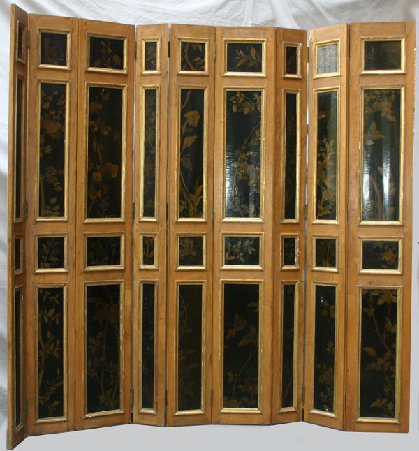 COUNTRY FRENCH ANTIQUE DIVIDER SCREEN 9 PANELS: COUNTRY FRENCH ANTIQUE DIVIDER SCREEN 9 PANELS:One side is mirrored, reverse with hand painted ...