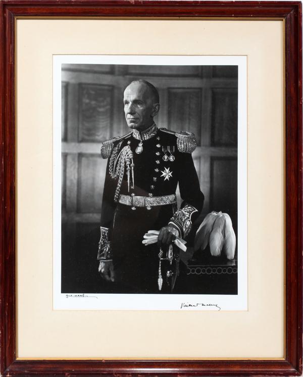 YOUSUF KARSH SILVER PRINT VINCENT MASSEY: YOUSUF KARSH (CANADIAN, 1908-2002) SILVER PRINT 13" X 10" "PORTRAIT OF VINCENT MASSEY":The Right Honourable Vincent Massey was the 18th Governor General of Canada from 1952 to 1959, the son of Chester
