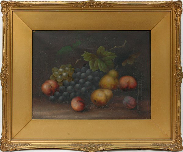 E. STEELE, BRITISH OIL ON CANVAS, 19TH C, 13": E. STEELE, BRITISH OIL ON CANVAS, 19TH CENTURY, 13" X 17", STILL LIFE:Signed lower right E. Steele. Frame size 21' x 26".