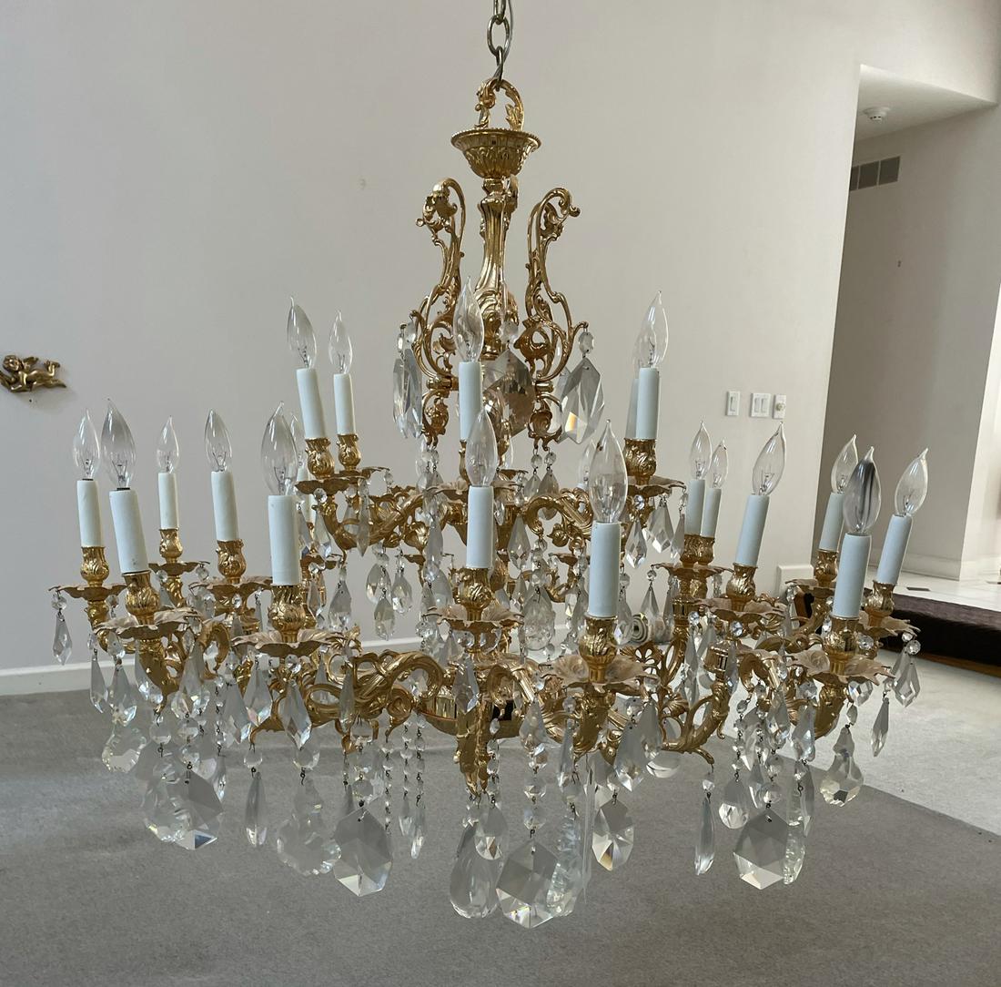 BRONZE CHANDELIER, MANSION SIZE H 42" DIA 42", FRENCH (1 of 2)
