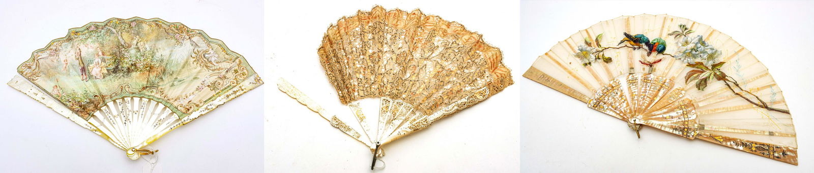 FRENCH LADIES' FOLDING FANS C 1890, LOT OF THREE (1 of 4)