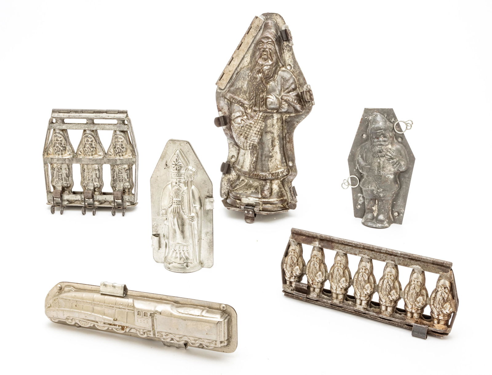 HOLIDAY THEMED METAL CHOCOLATE MOLDS 6 PCS H 4-14" (1 of 2)