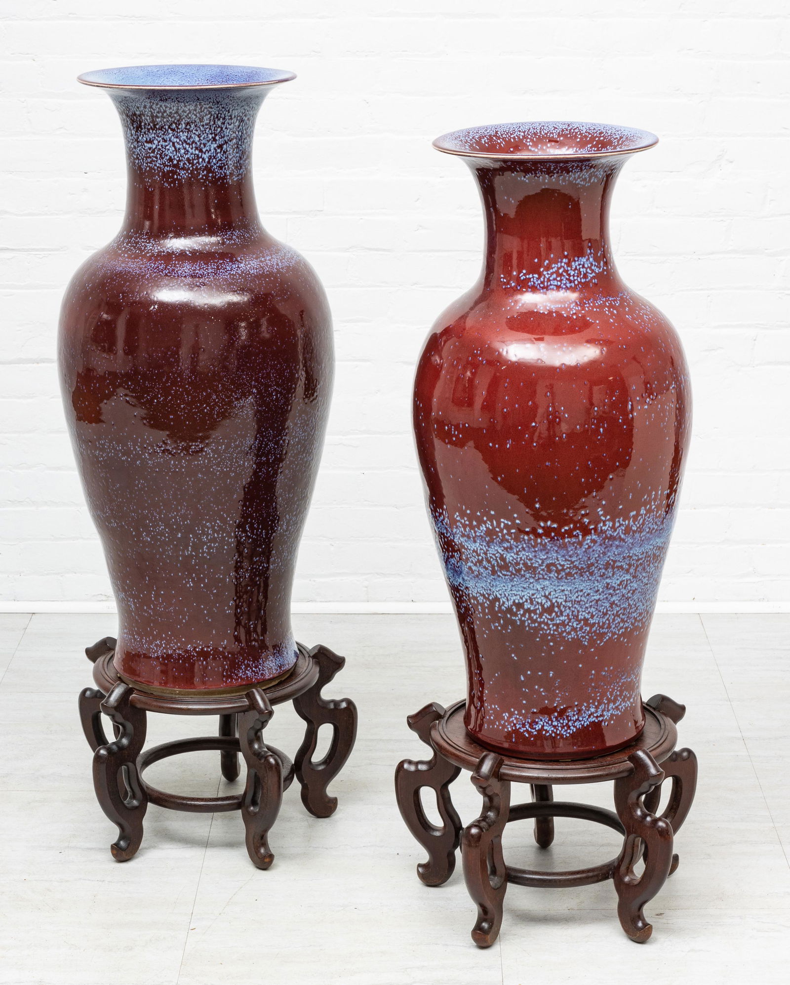 CHINESE SANG DE BOEUF PORCELAIN URNS, 2 PCS, H 35"-37" (1 of 3)