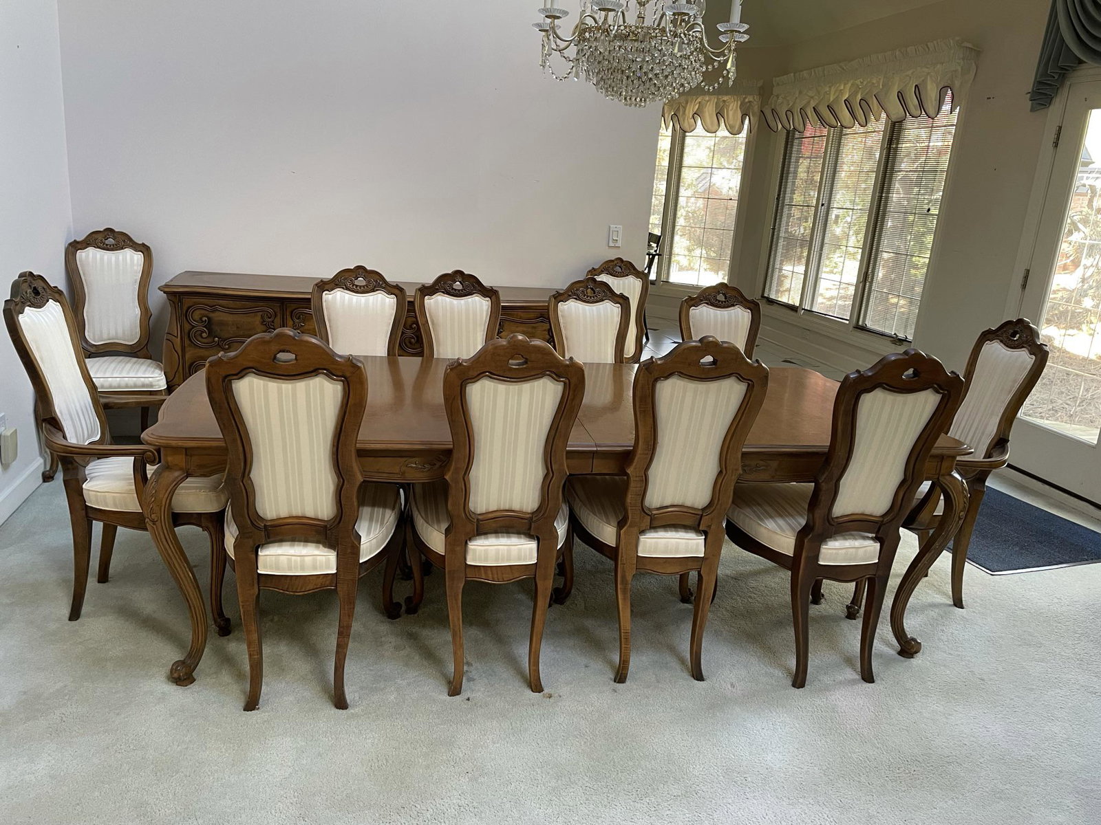 ROMWEBER WALNUT DININGROOM SET, 12 CHAIRS, TABLE, (1 of 2)