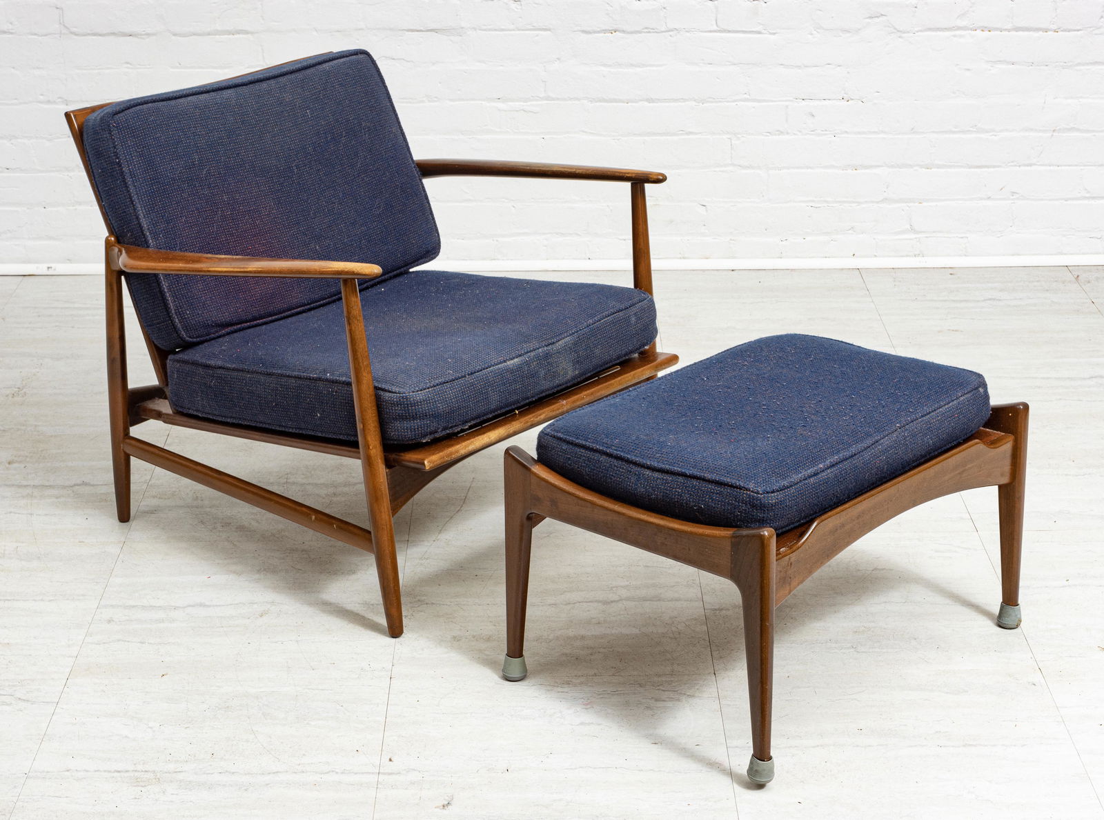 SELIG (DANISH) MID CENTURY TEAKWOOD ARMCHAIR & OTTOMAN, (1 of 7)