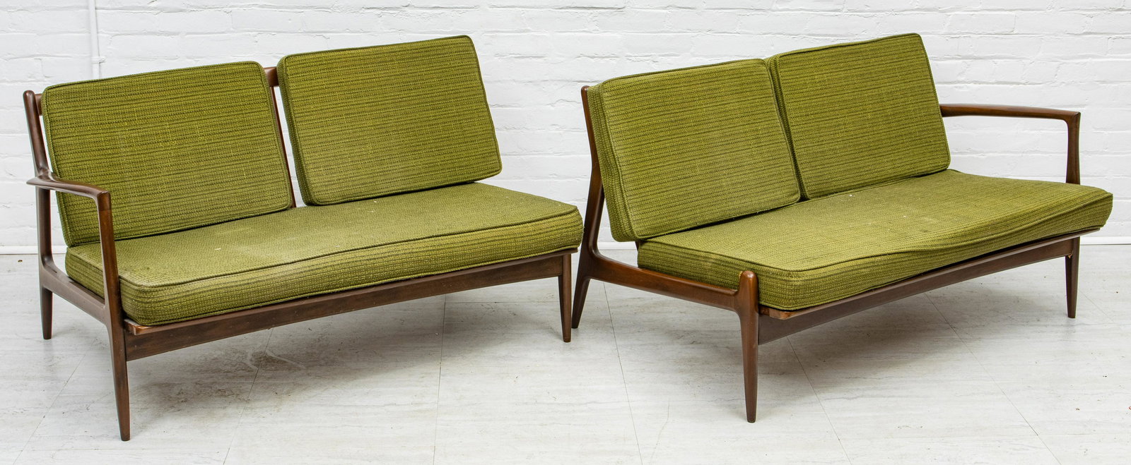 DANISH MID CENTURY MODERN TEAKWOOD SOFAS, PAIR, H 27", (1 of 2)