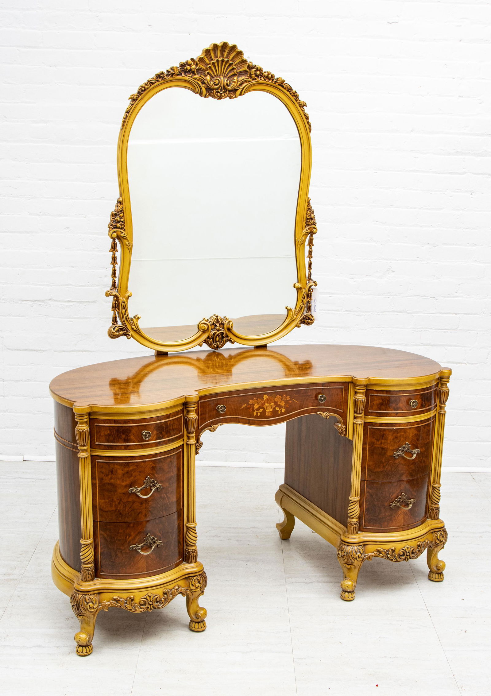 FRENCH STYLE VANITY AND MIRROR, WALNUT AND SATINWOOD C (1 of 6)