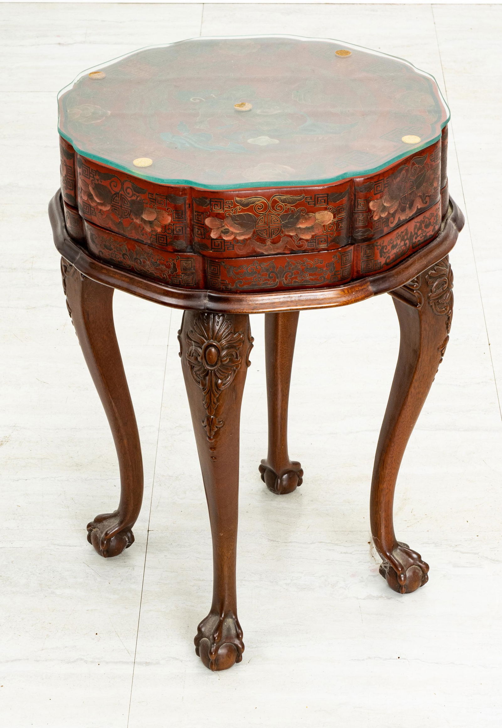 CHINOISERIE DECORATED RED LACQUER AND MAHOGANY SIDE (1 of 4)