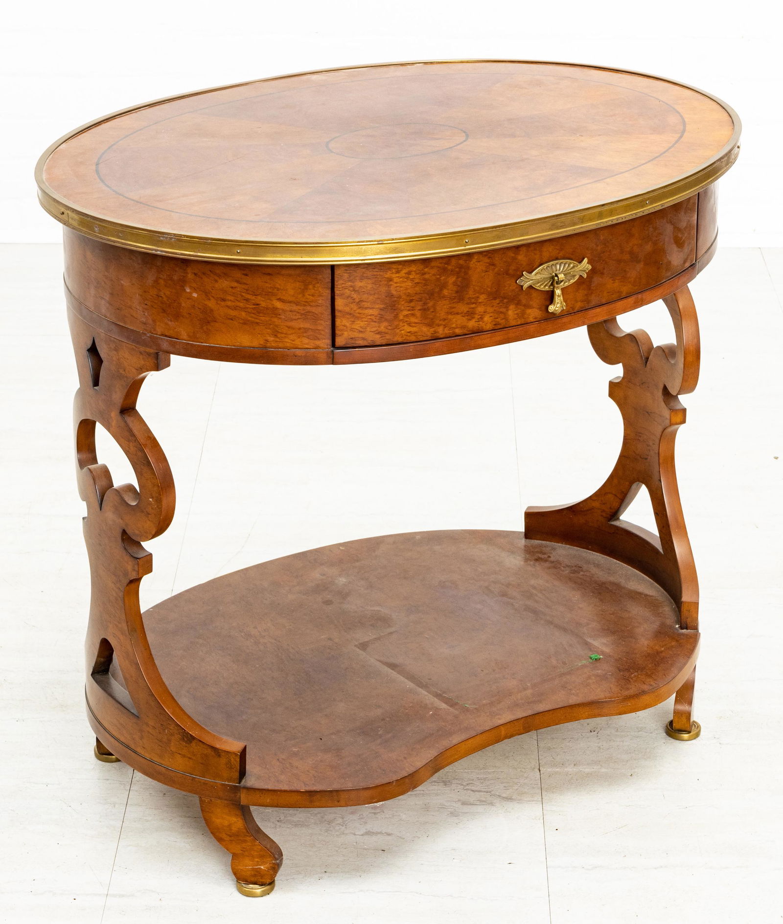 BURL WOOD PARQUETRY OCCASIONAL TABLE, H 28', W 30" (1 of 4)