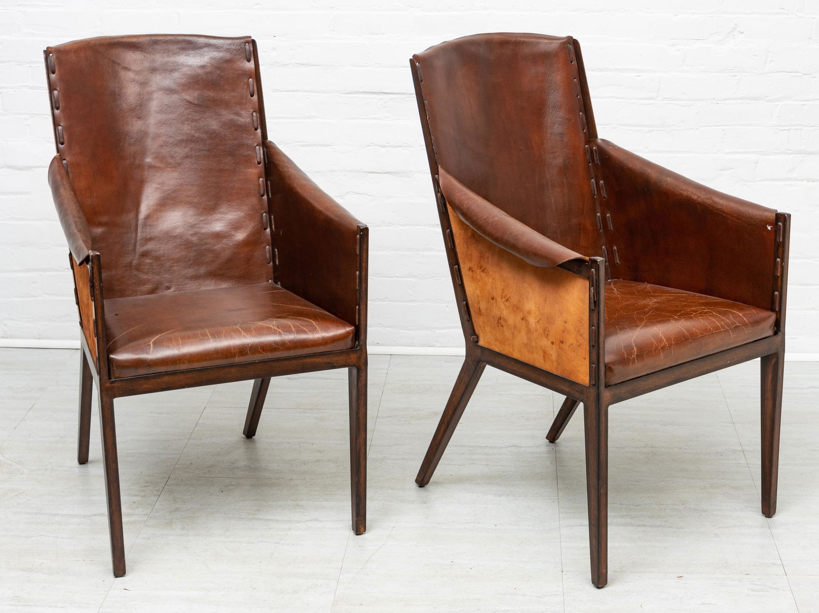 LEATHER ARMCHAIRS, PAIR, H 40", W 24" (1 of 2)