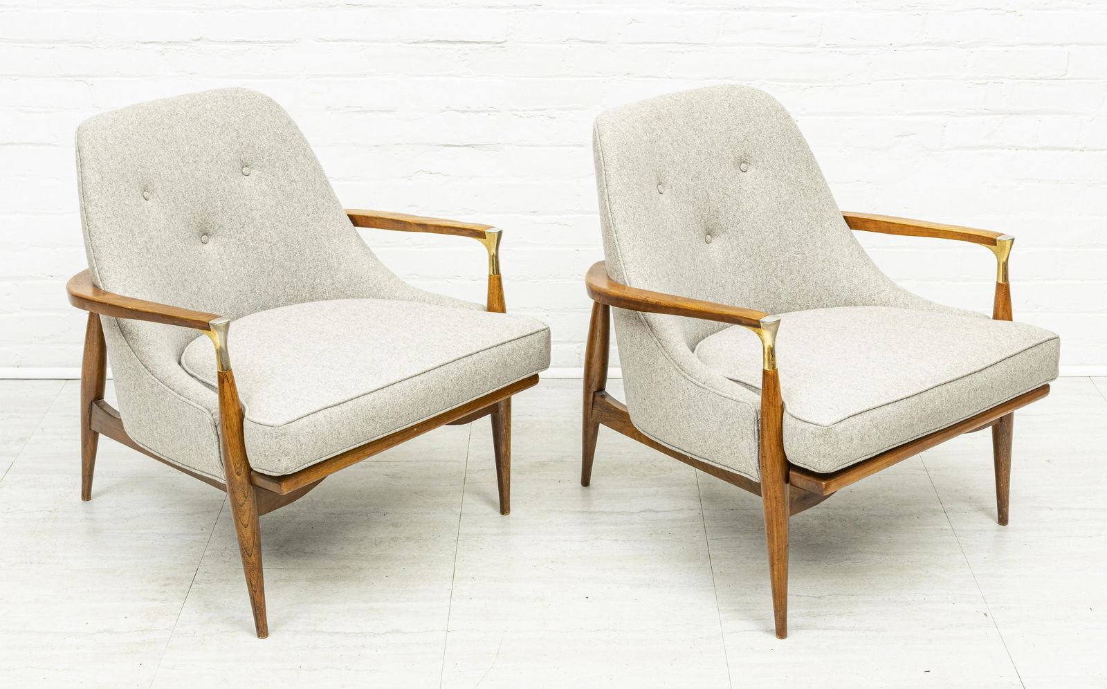 KOFORD-LARSEN STYLE FABRIC & TEAKWOOD ARMCHAIRS, PAIR, (1 of 2)