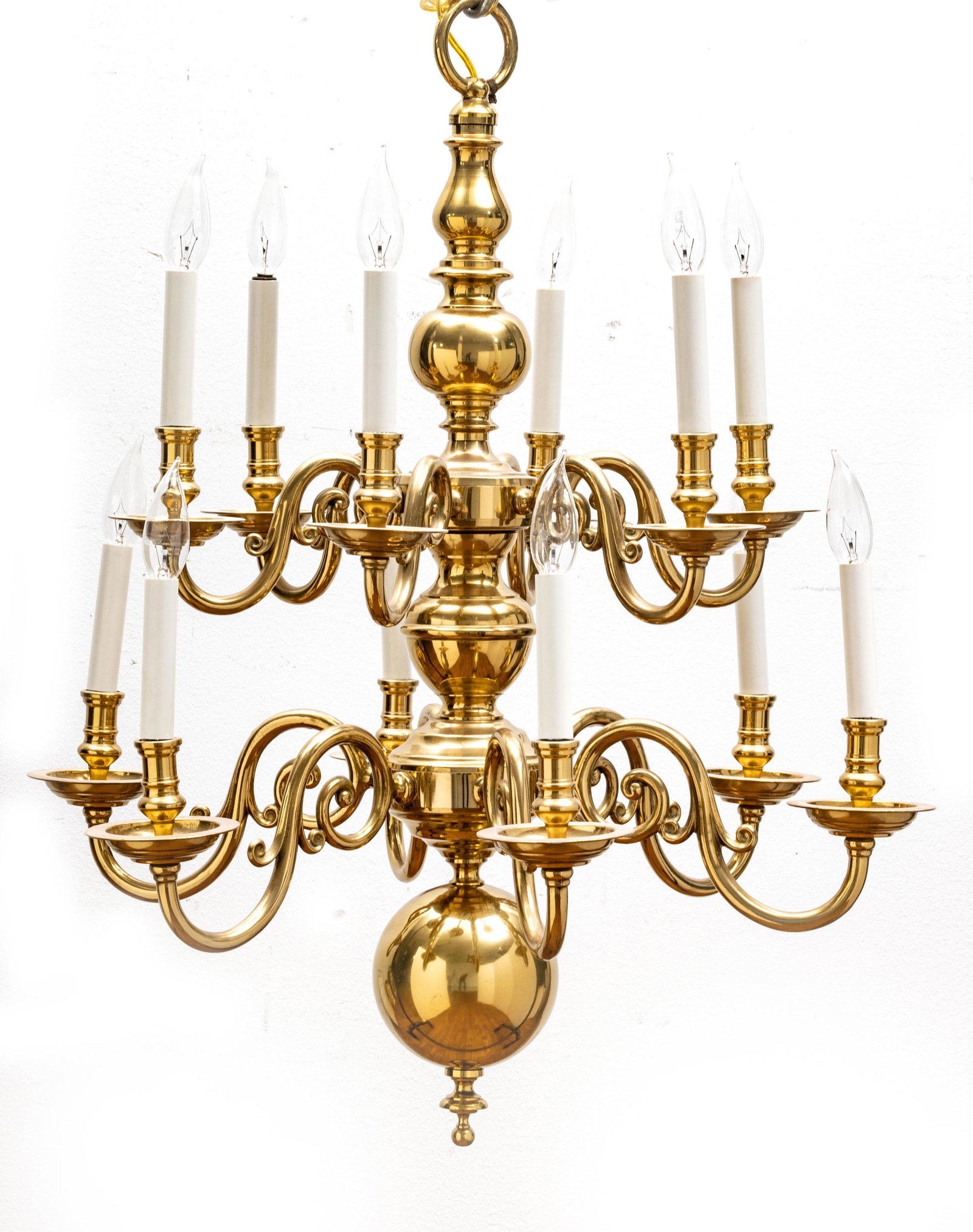 BRASS 12 LIGHT TWO  TIER CHANDELIER H 36" DIA 26" (1 of 2)