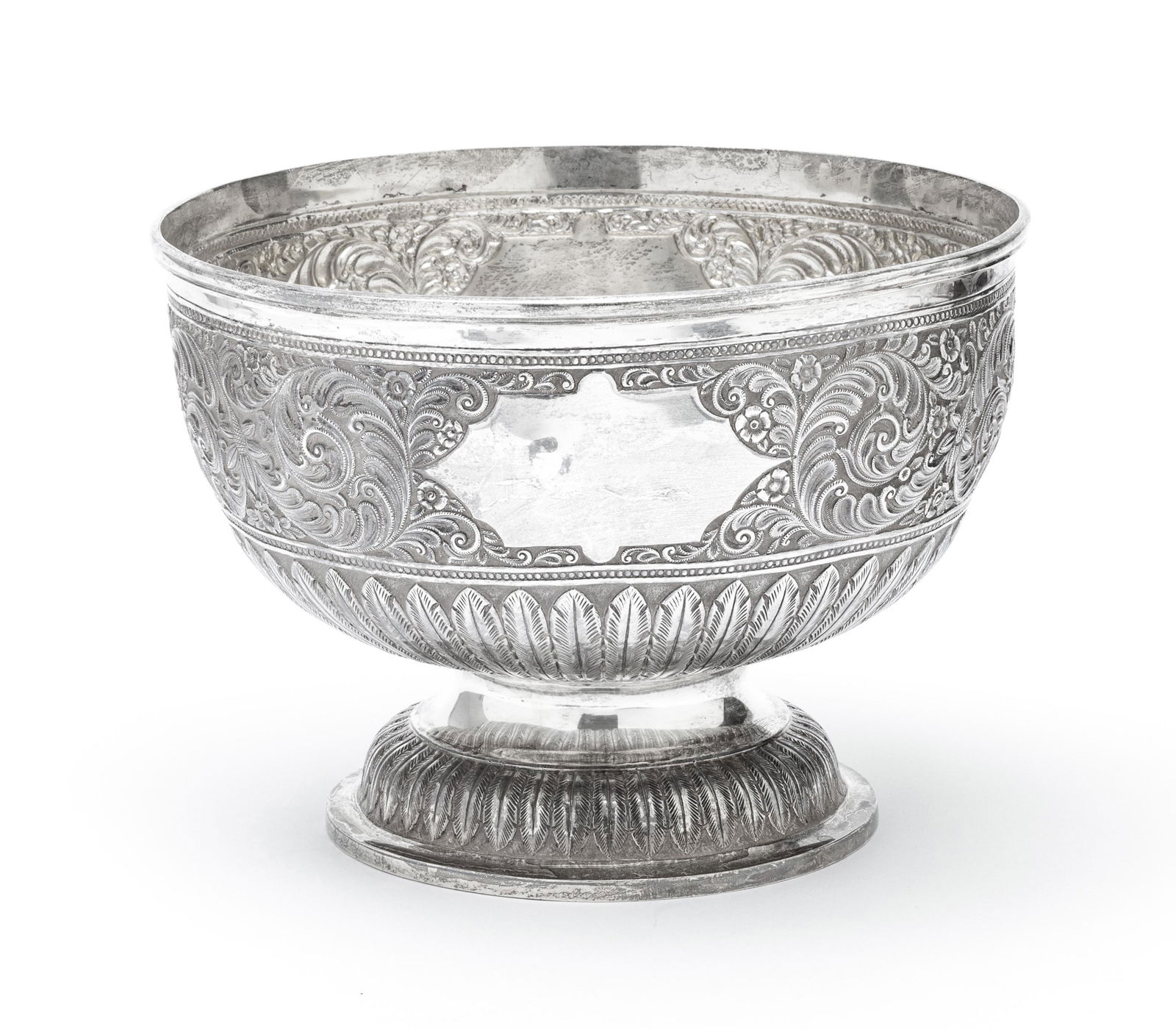 Unique Silver Plate Punch Bowl C. 1950, H 9" Dia 12"
