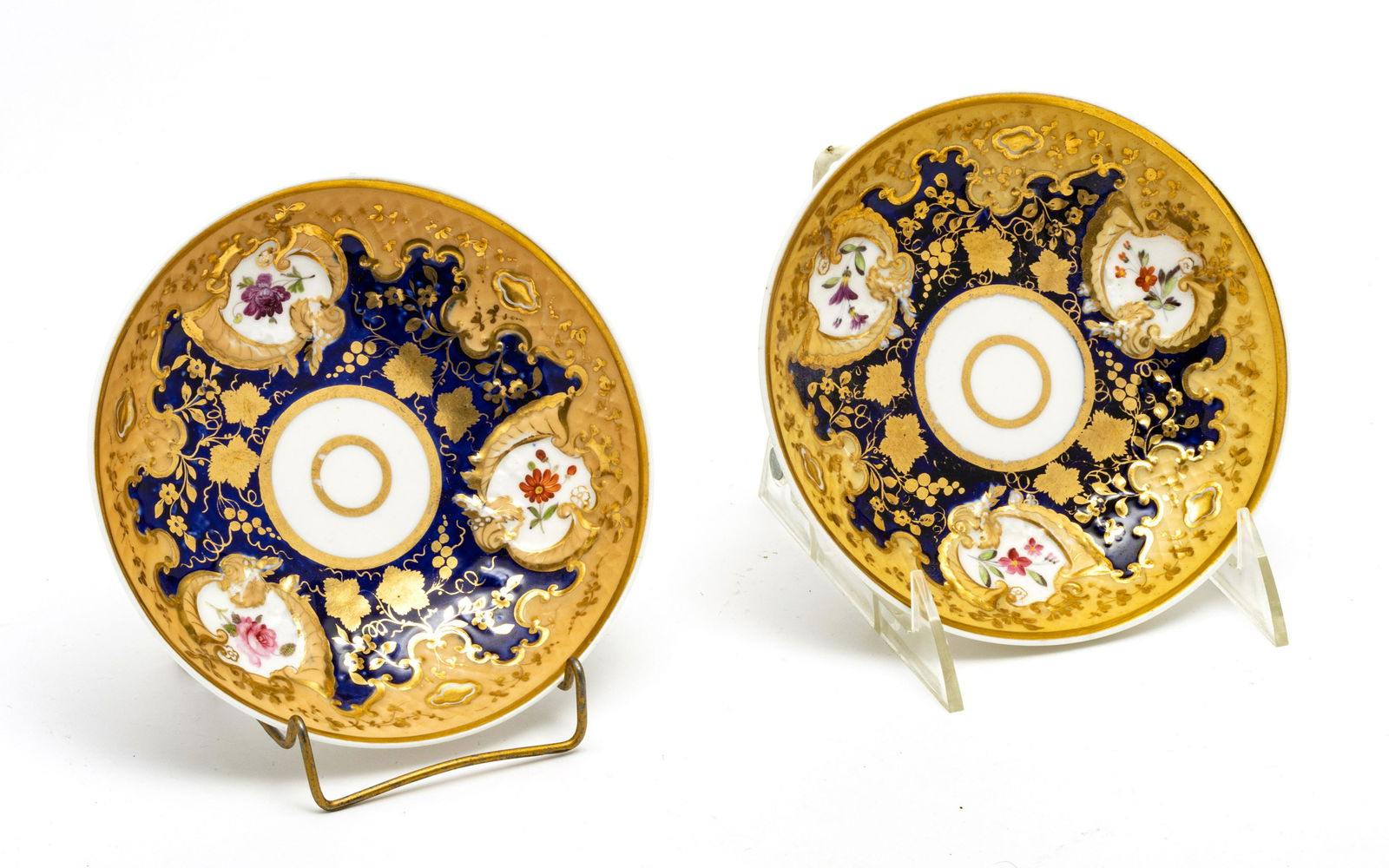 ROCKINGHAM PORCELAIN HAND PAINTED DISHES, C 1830, PAIR (1 of 2)