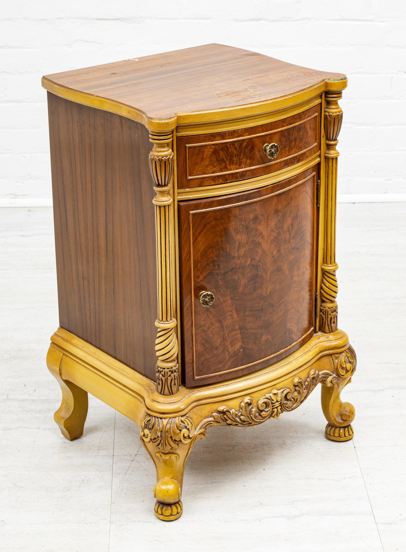 WALNUT AND SATINWOOD NIGHT STAND C 1930 H 28.5" W 17" D (1 of 5)