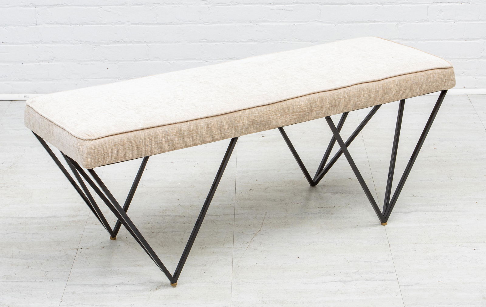CONTEMPORARY UPHOLSTERED STEEL BENCH, H 19", L 48" (1 of 3)