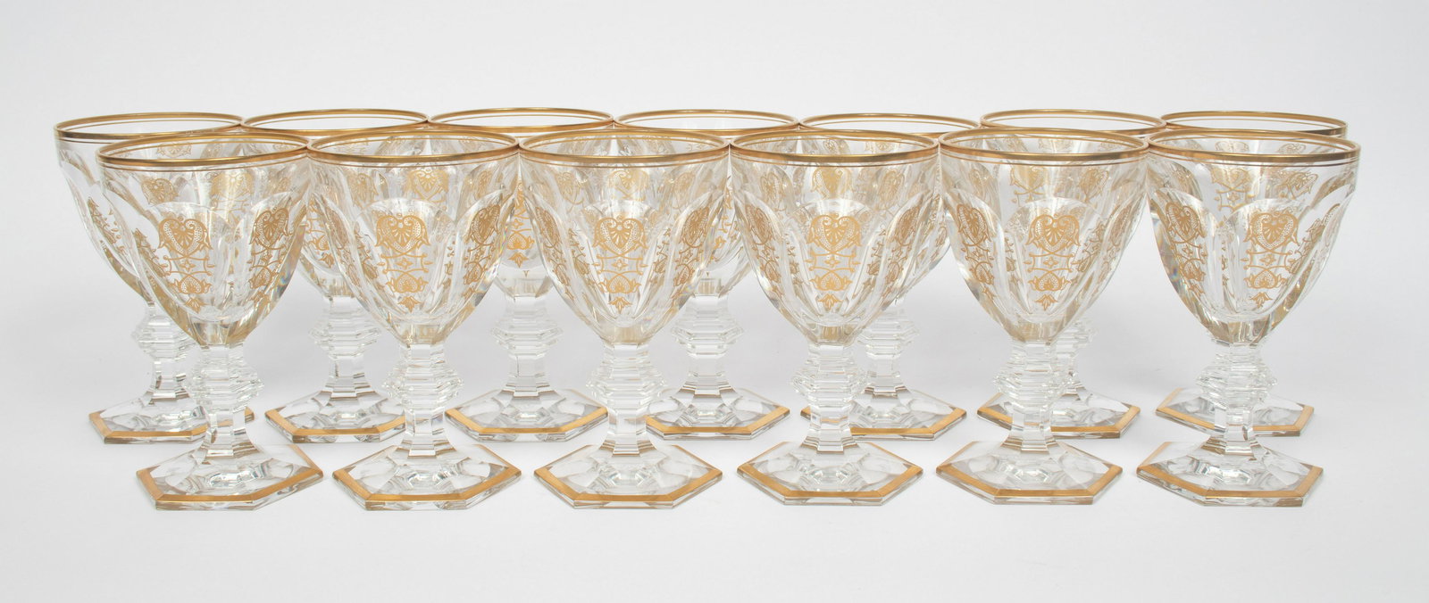 BACCARAT 'EMPIRE' CRYSTAL WATER GOBLETS, 13 PCS, H 6", (1 of 3)