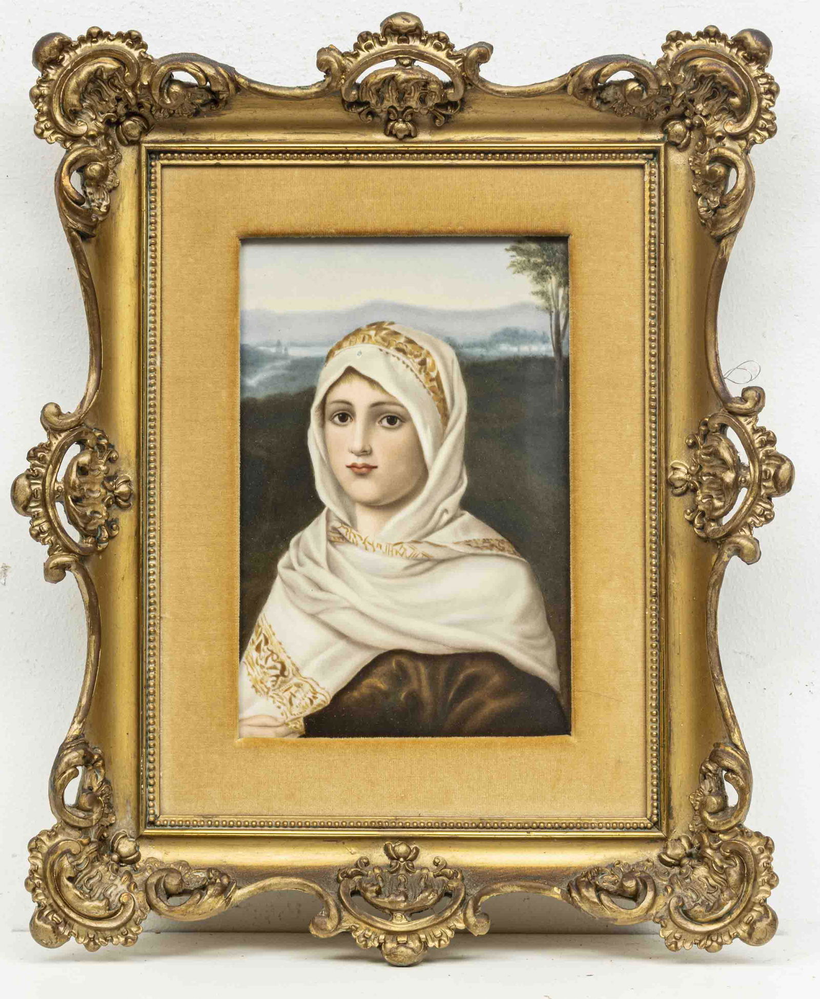 GERMAN  PAINTING ON PORCELAIN PLAQUE, CIRCA 1900, H 9", (1 of 2)