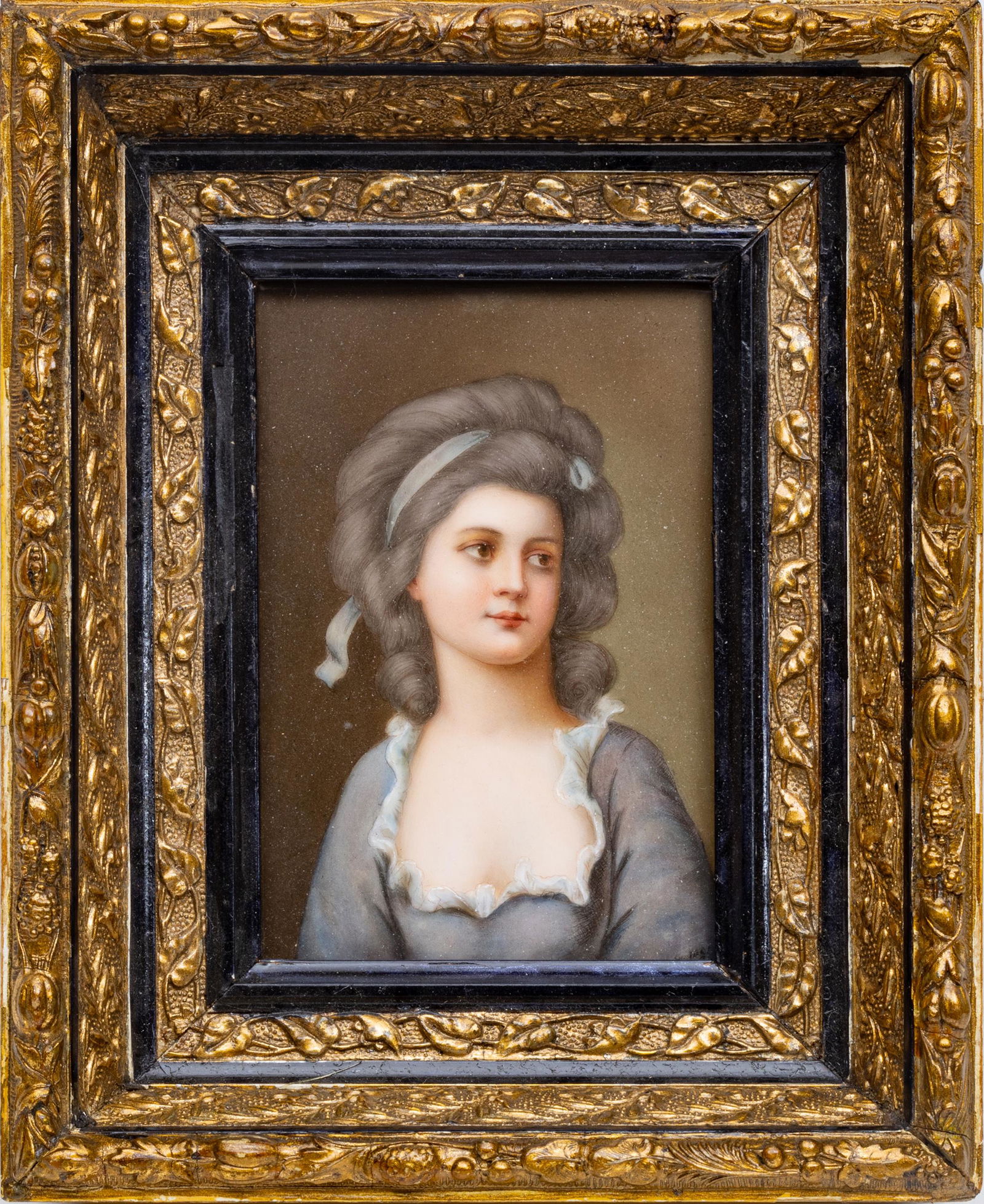 GERMAN, HAND-PAINTED PORCELAIN PLAQUE H 6.25" W 4.25" (1 of 3)