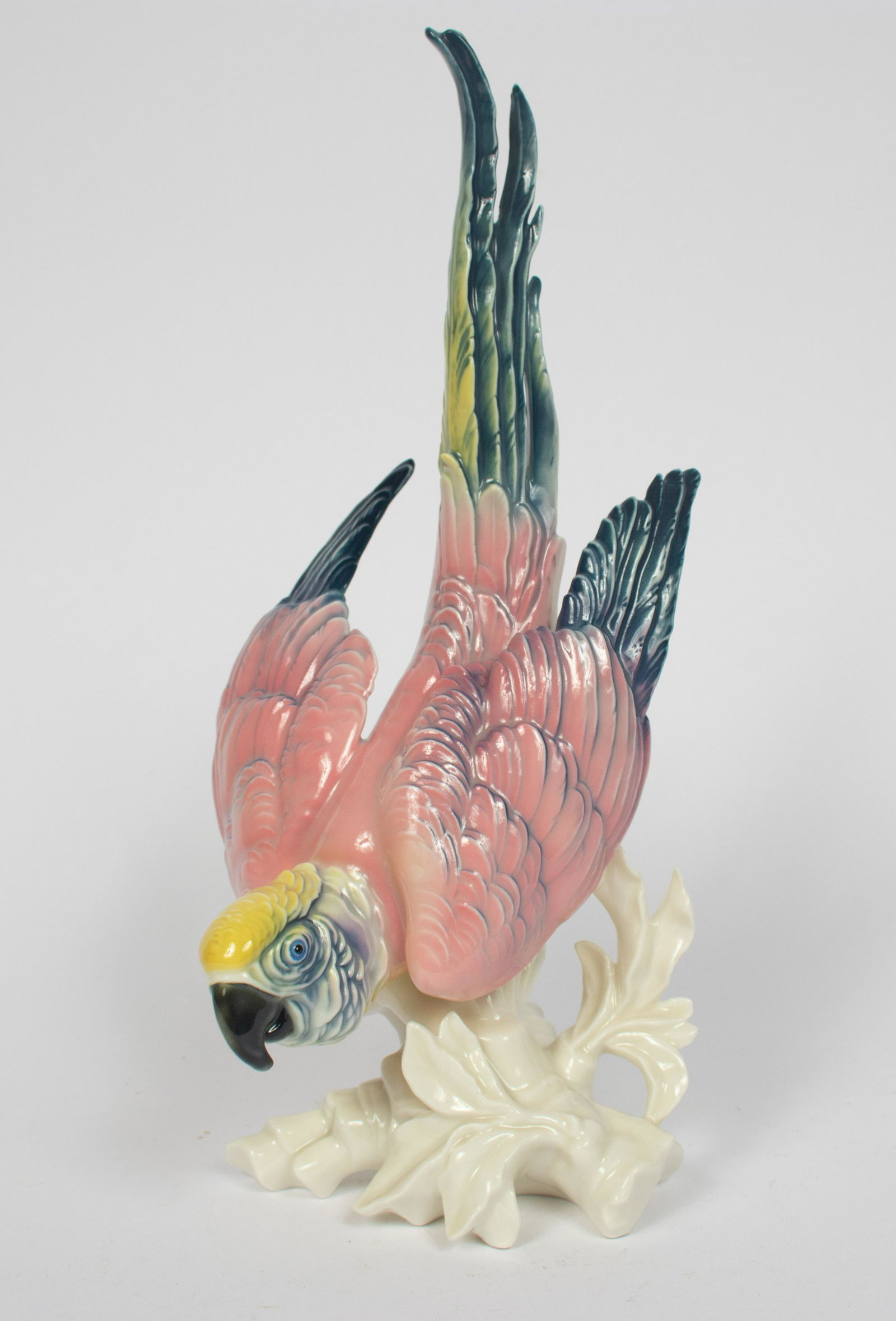 VOLKSTEDT (GERMAN) PORCELAIN PARROT FIGURINE, H 14", W (1 of 3)