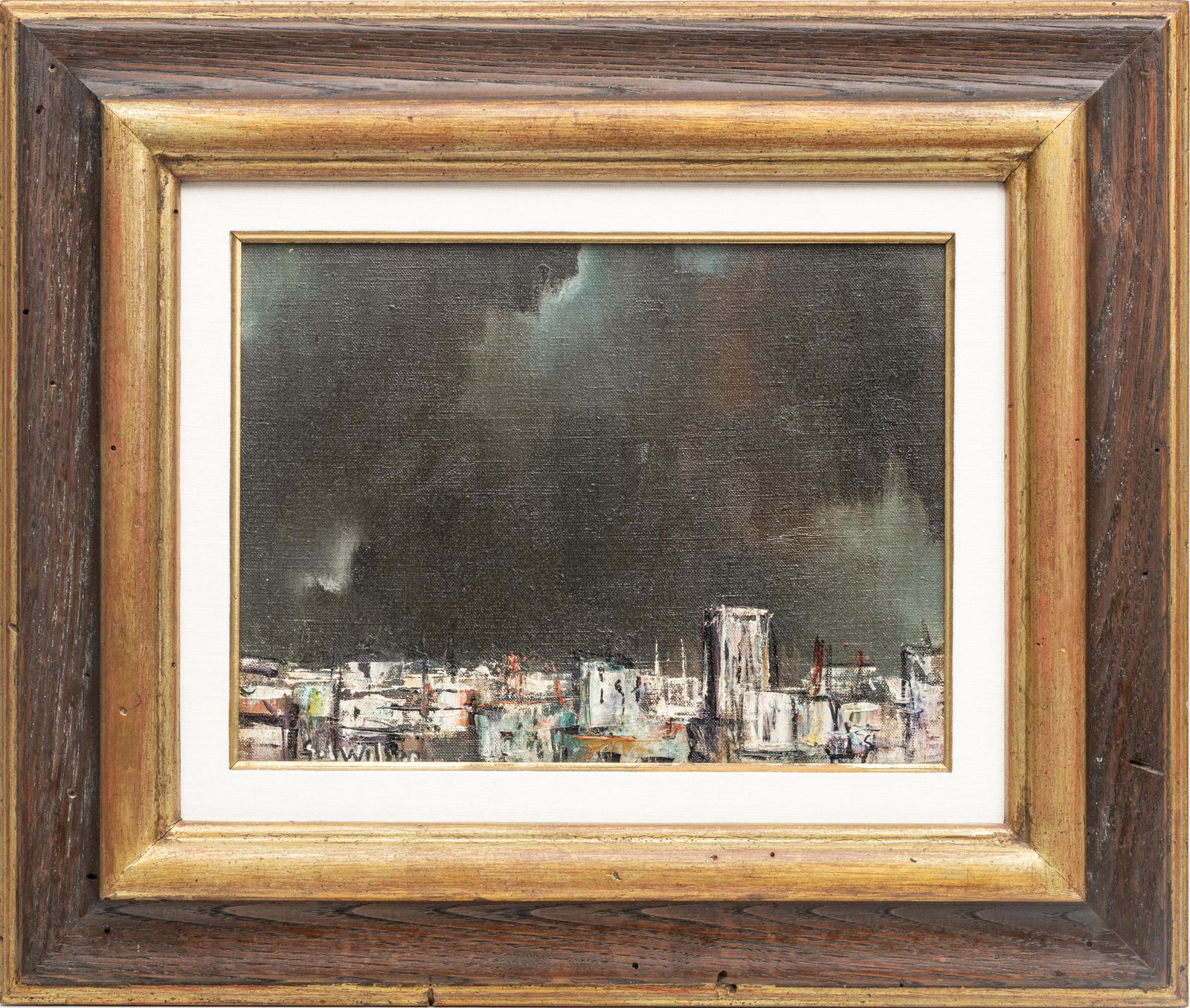 SOL WILSON, 1963, H 9" W 12" CITYSCAPE (CITY IN STORM) (1 of 4)