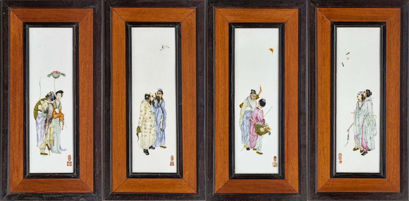 CHINESE FAMILE ROSE PORCELAIN PLAQUES, 4 PCS., H 21", W (1 of 9)