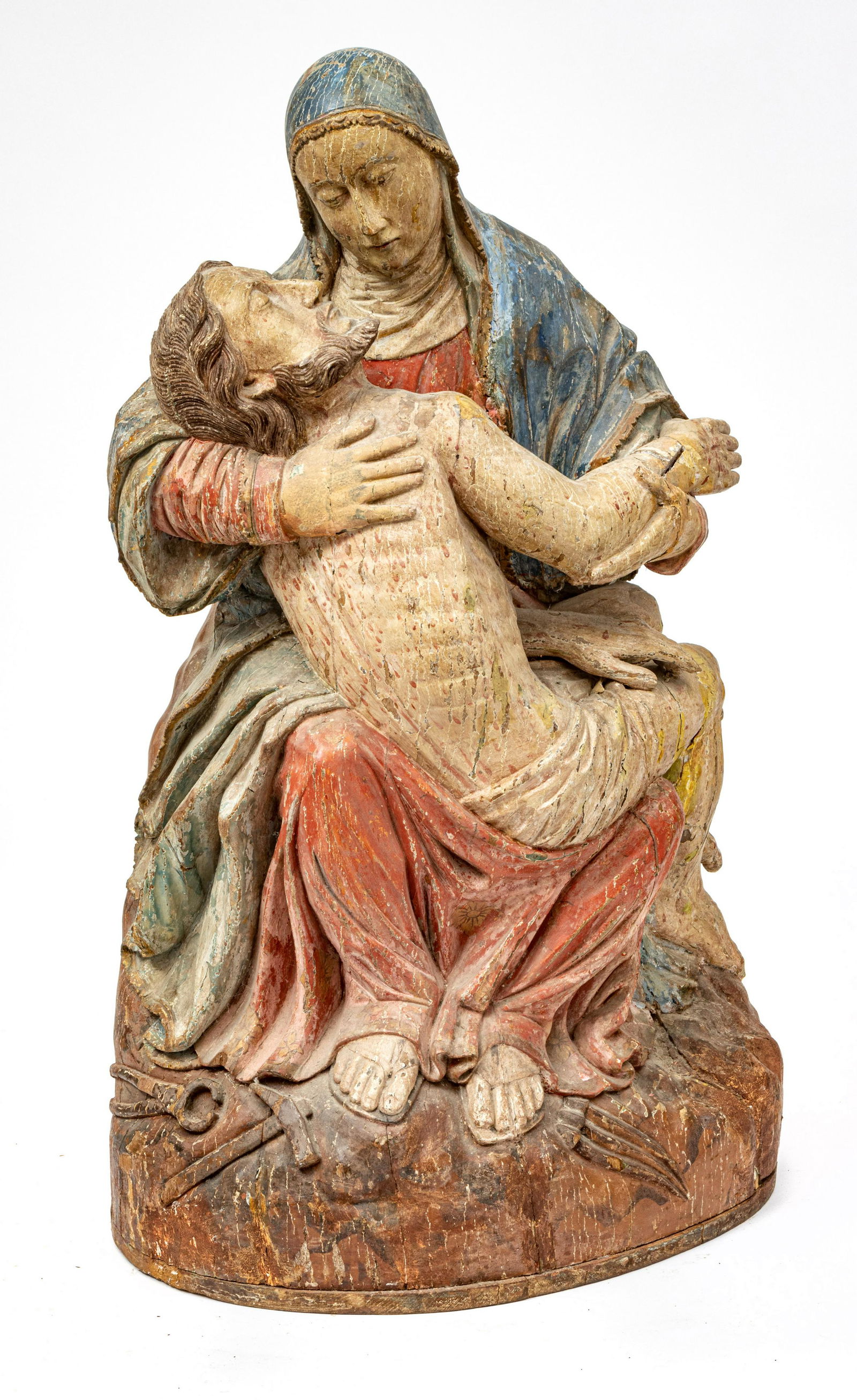 POLYCHROME GESSO ON WOOD SANTOS FIGURE, 19TH C, H 35", (1 of 4)