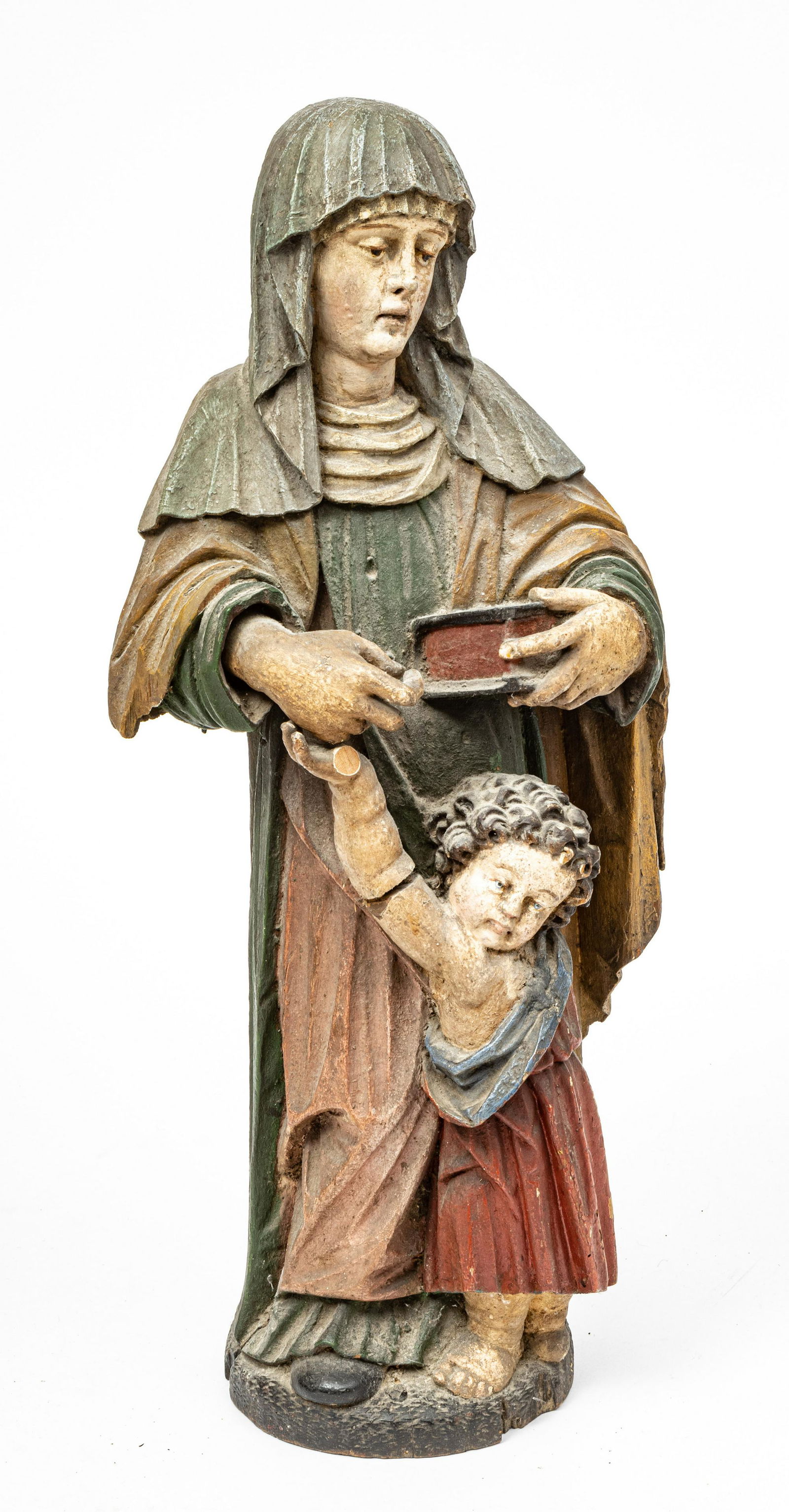 POLYCHROME GESSO ON WOOD FIGURE, 19TH C, H 26", W 11", (1 of 6)