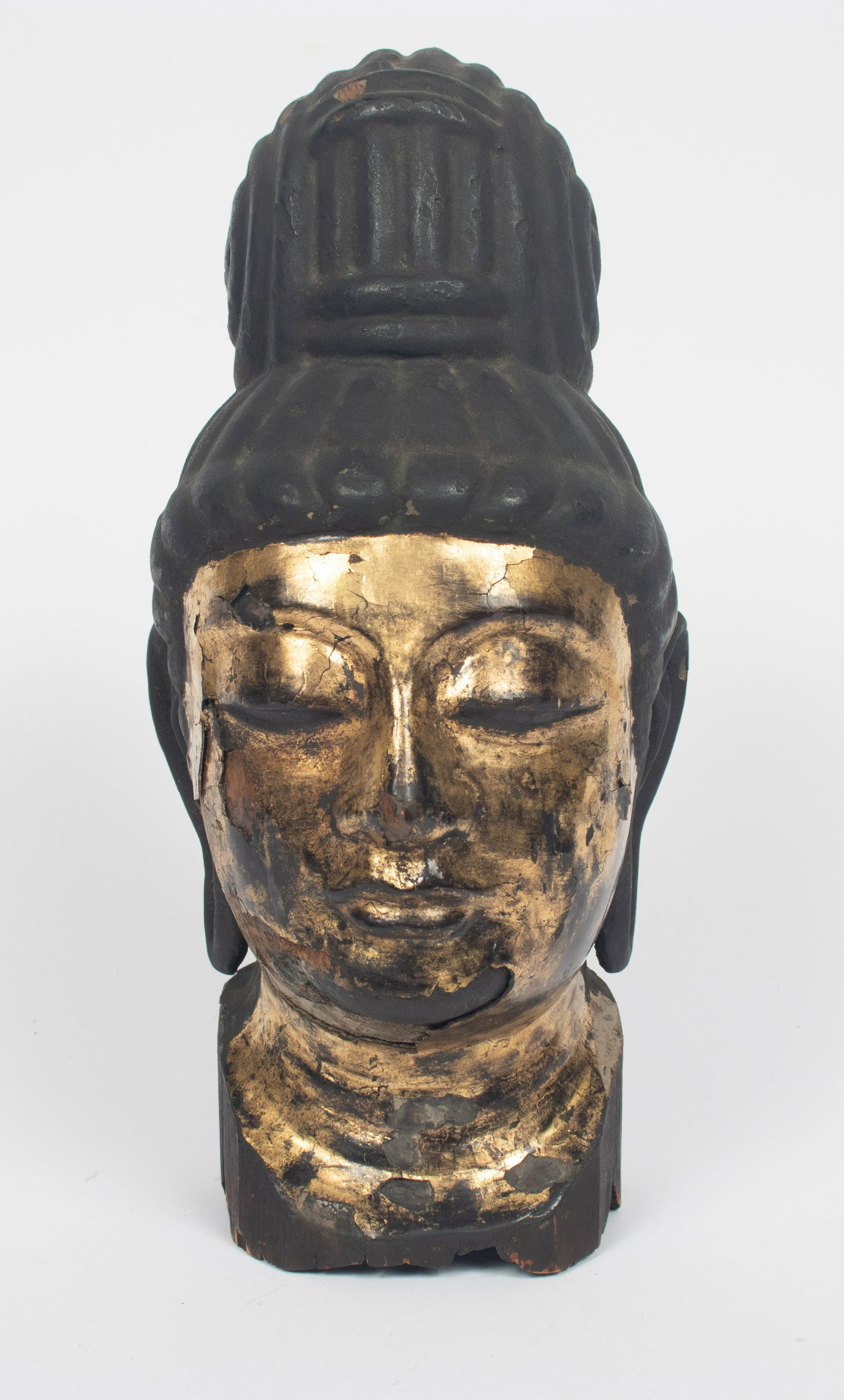 CARVED LAQUERED GILDED WOOD BUDDHA HEAD, ANTIQUITY H (1 of 3)