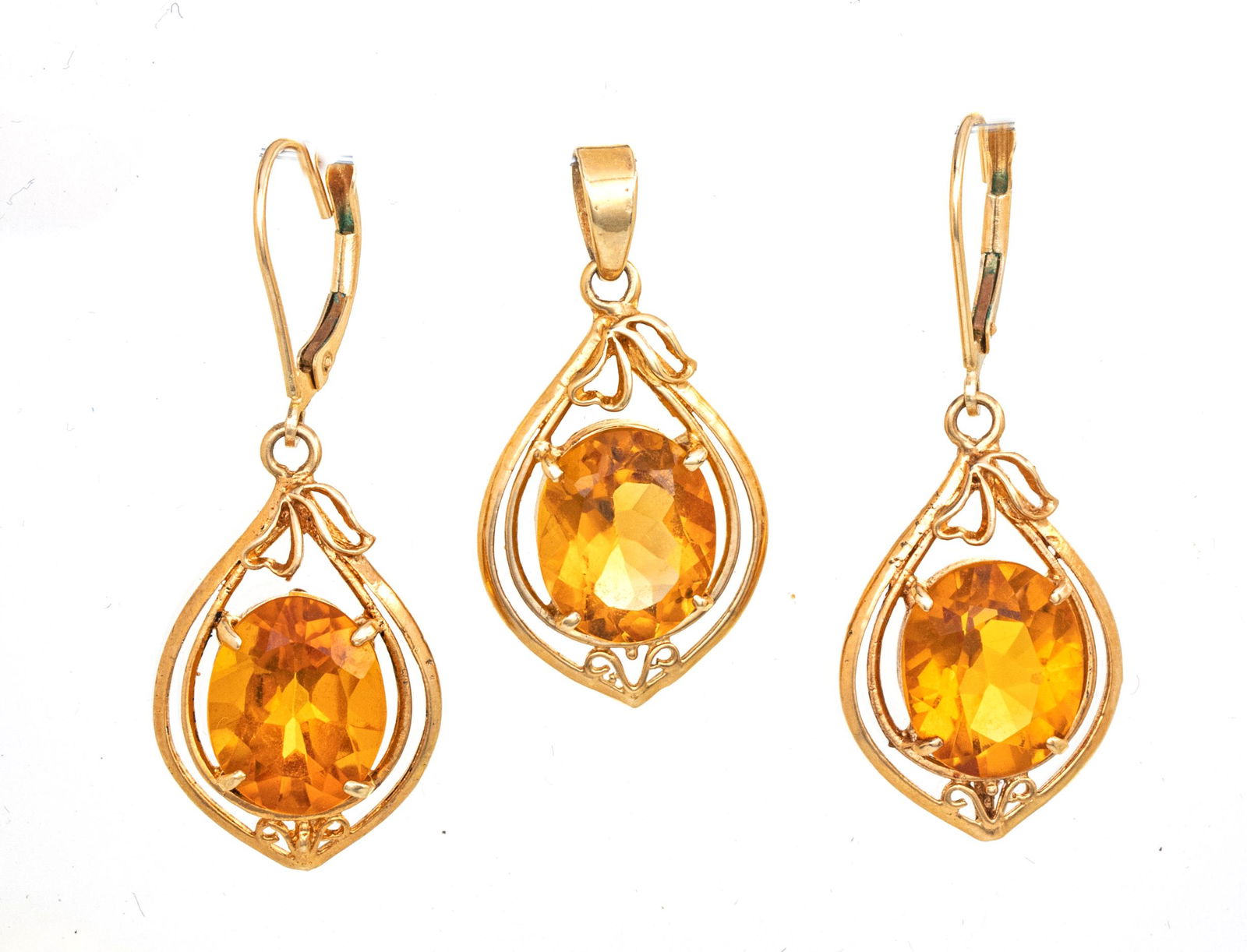 14KT YELLOW GOLD & TOPAZ EARRINGS & PENDANT, 3 PCS, H (1 of 1)