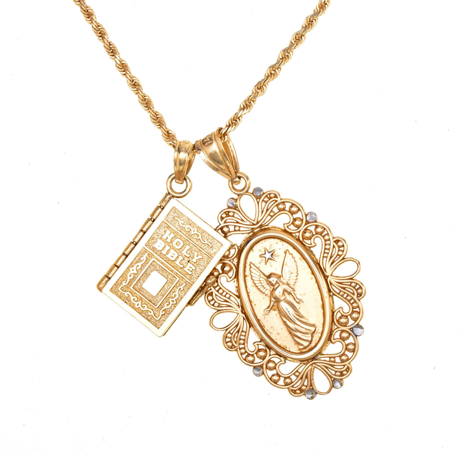 14KT YELLOW GOLD CHAIN WITH 2 CHARMS, L 17", T.W. 9.4 (1 of 2)