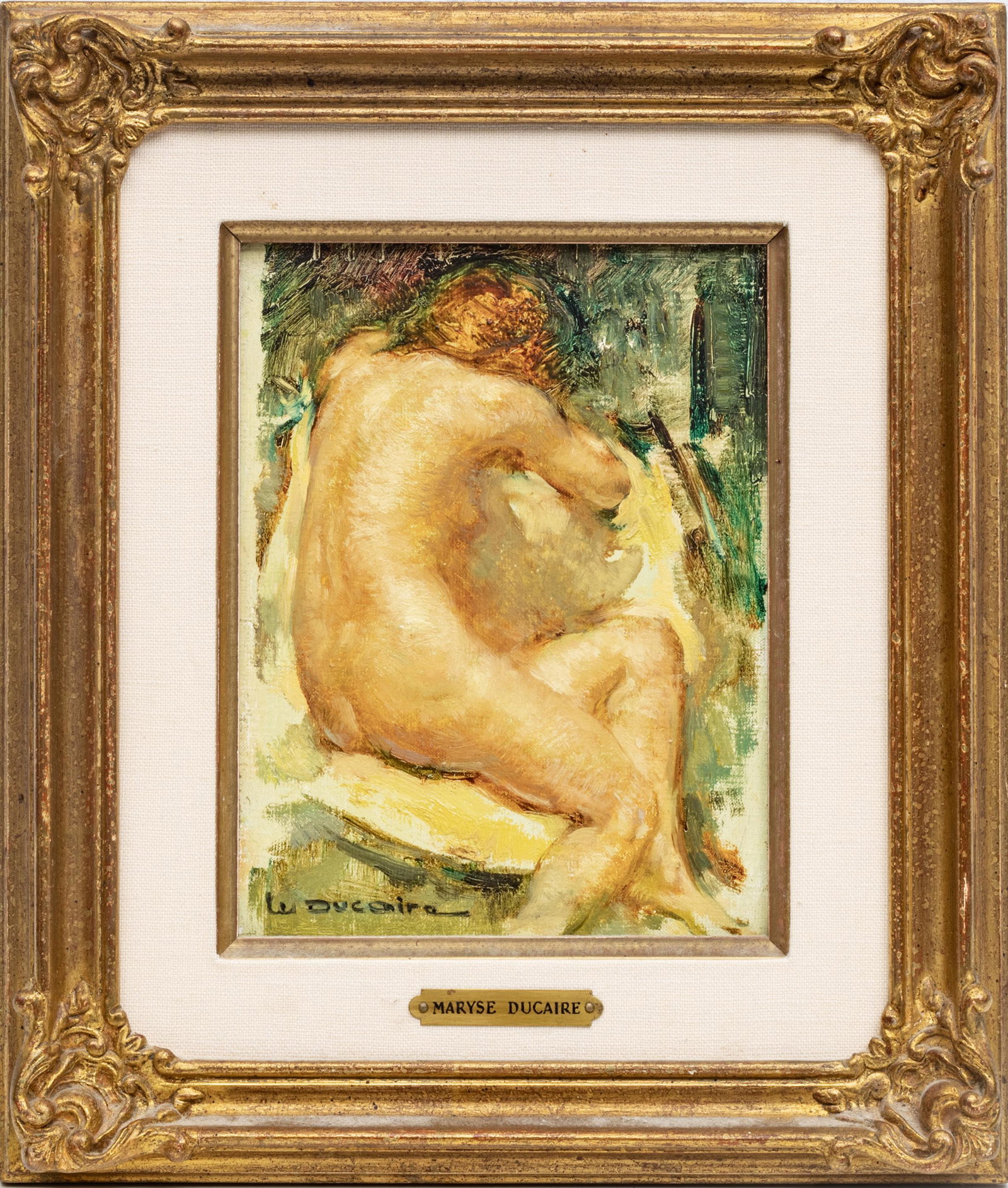 MARYSE DUCAIRE-ROGUE (FRENCH, 1911-1992) FEMALE NUDE,: MARYSE DUCAIRE-ROGUE (FRENCH, 1911-1992) FEMALE NUDE, OIL ON CANVAS Wally Findlay Gallery label affixed to the verso. Provenance: From the Estate of Renate Gilmore, Brighton, Mich.
