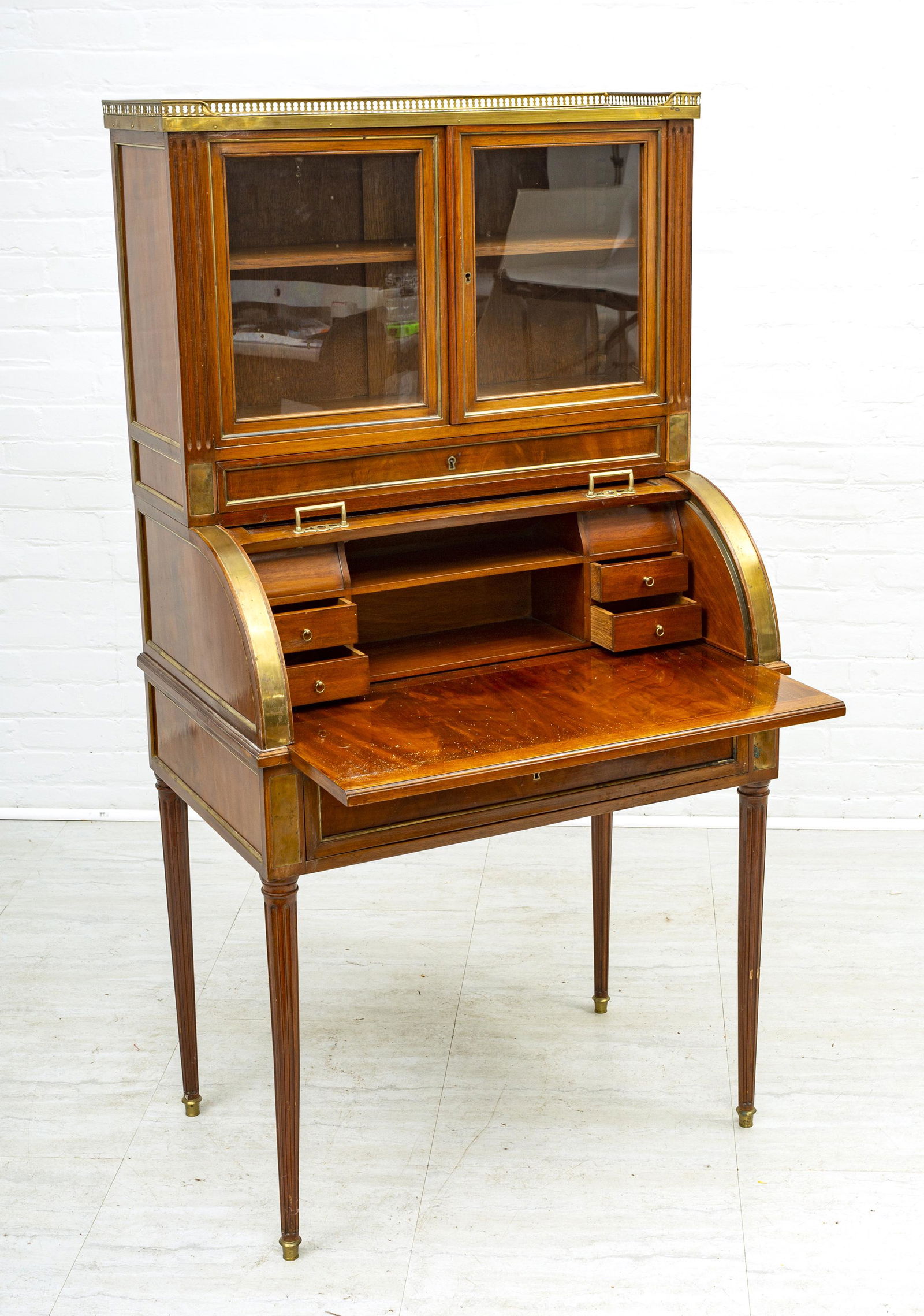 MAHOGANY & BRASS MOUNTED SECRETARY DESK, C. 1900, H (1 of 6)
