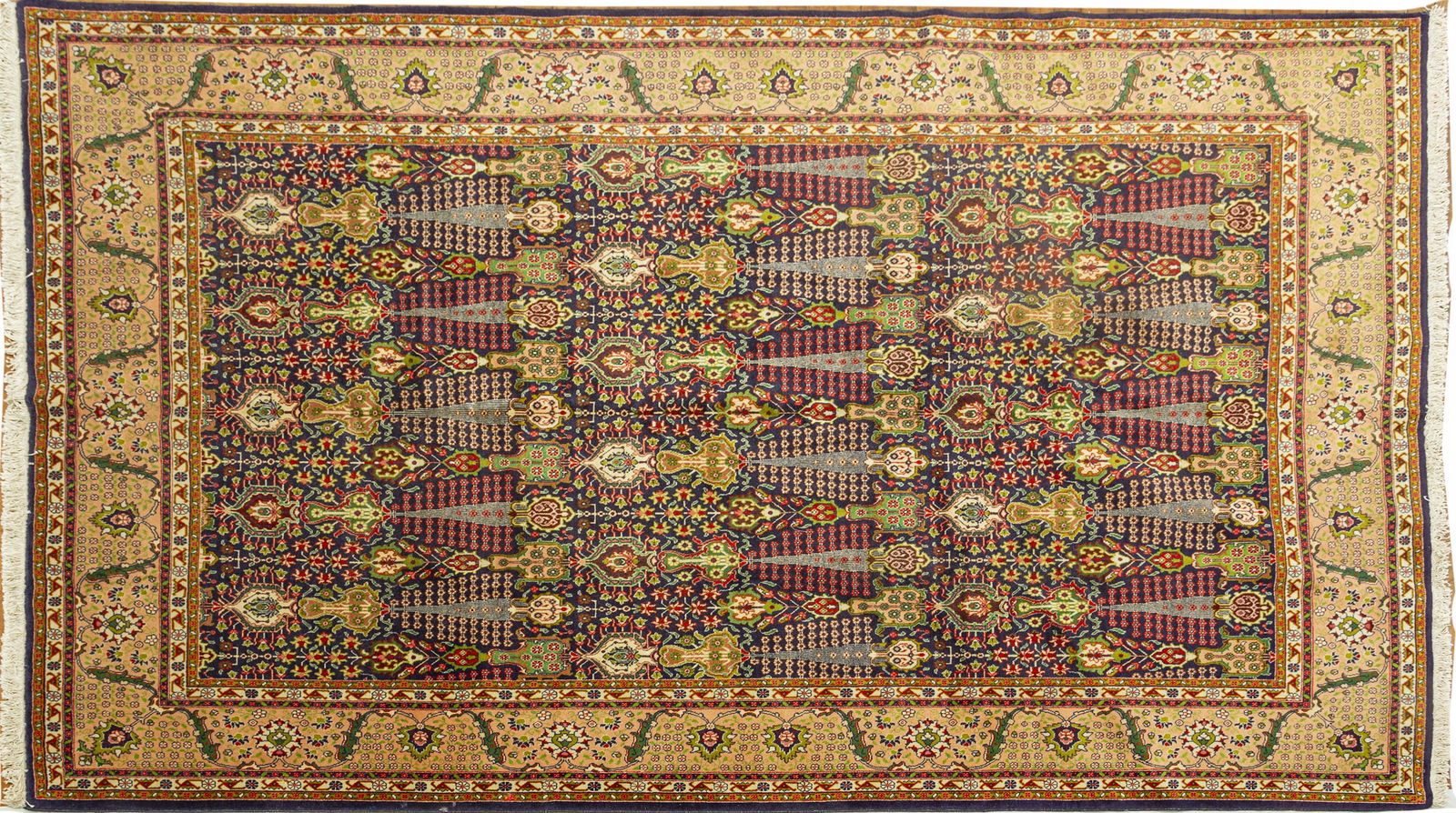 PERSIAN TABRIZ HANDWOVEN WOOL RUG, C. 1990, W 6' 5", L (1 of 2)