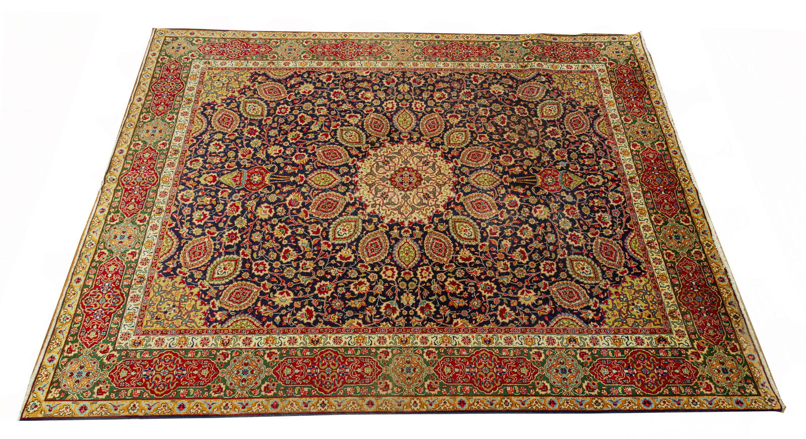 SEMI-ANTIQUE PERSIAN TABRIZ HANDWOVEN WOOL RUG, C. (1 of 2)