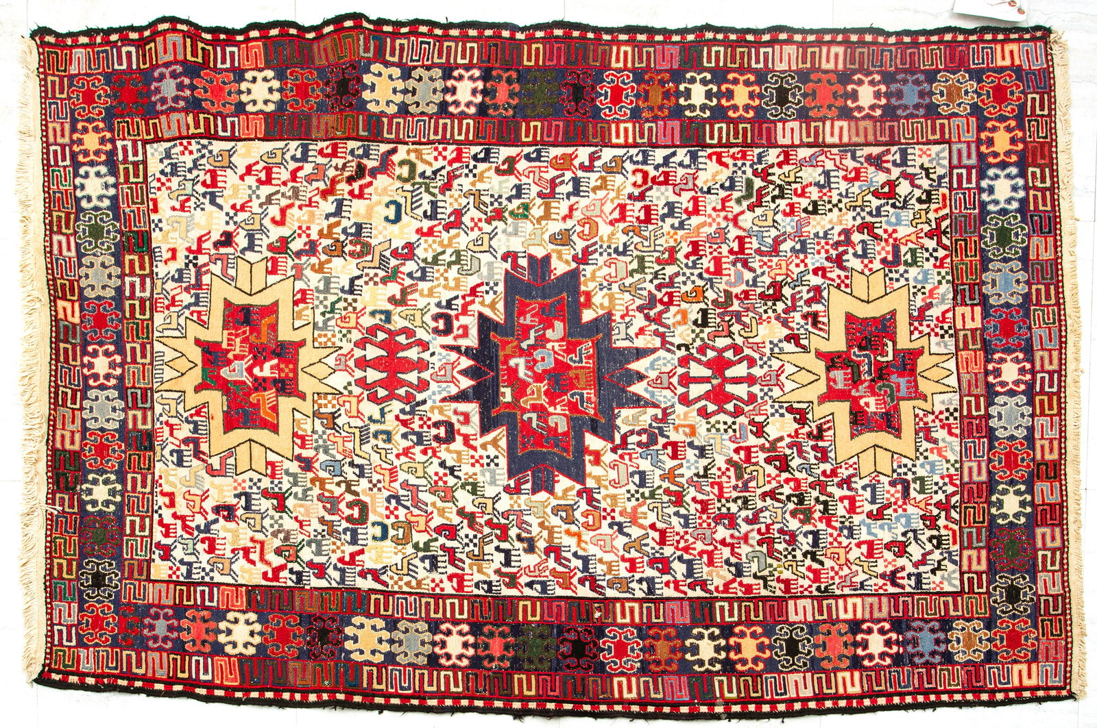 PERSIAN SOUMAK FLATWOVEN WOOL RUG, C. 1990, W 3' 10", L (1 of 2)