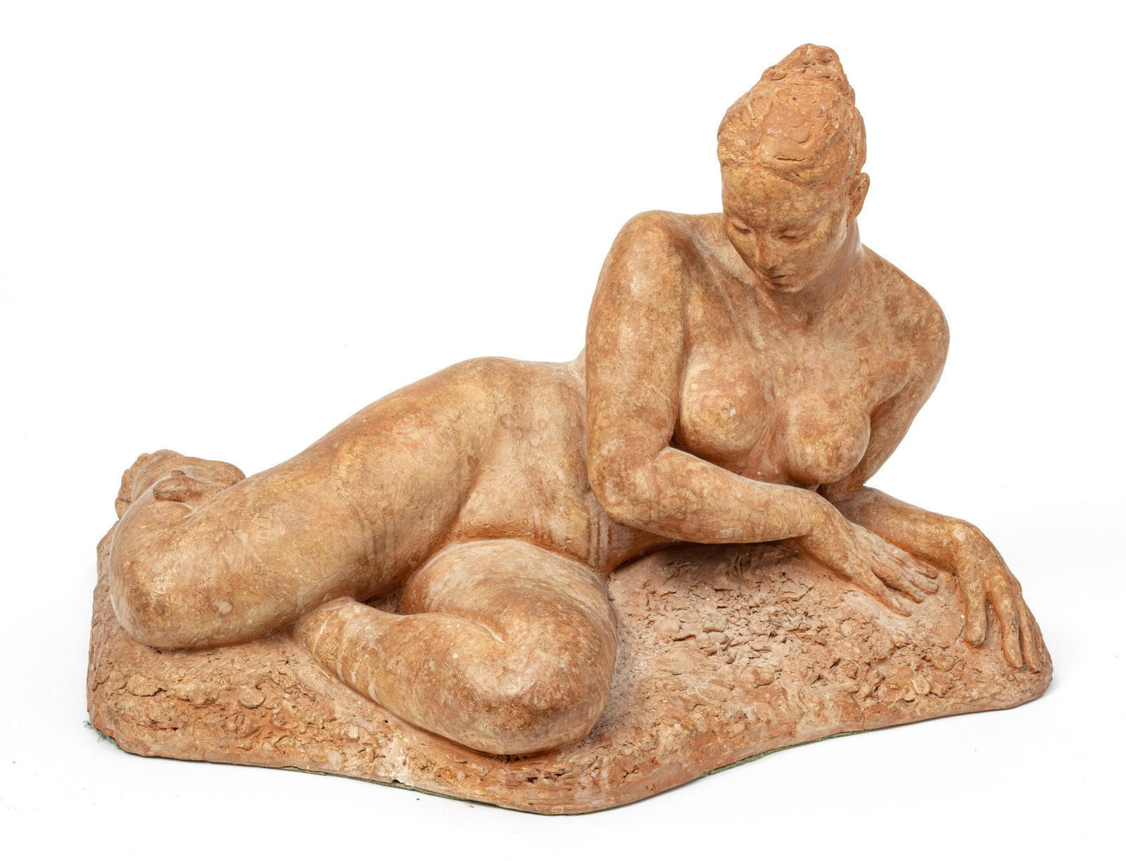 ERICA LEE (BRITISH, 1888-1981) TERRACOTTA SCULPTURE, H: ERICA LEE (BRITISH, 1888-1981) TERRACOTTA SCULPTURE, H 13", W 20", RECLINING NUDE A terracotta sculpture by Erica Lee. Depicting a reclining nude woman. Artist's signature to the backside. Depth 12".F