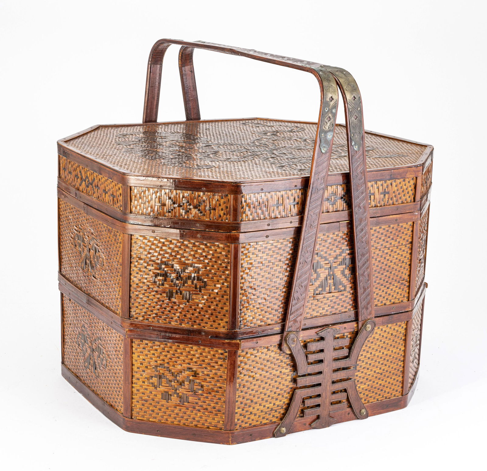 CHINESE WEDDING BASKET, 20TH C., H 13 1/2", W 17", D (1 of 4)