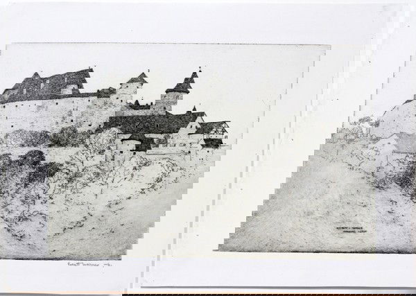 EVERETT WARNER (1877-1963), ETCHING, 6" X 9", : EVERETT WARNER (1877-1963), ETCHING, 6" X 9", 'HARBURG 1907':Pencil signed, not framed. Everett Longley Warner, American, 1877-1963. Paper size: 8" x 11".