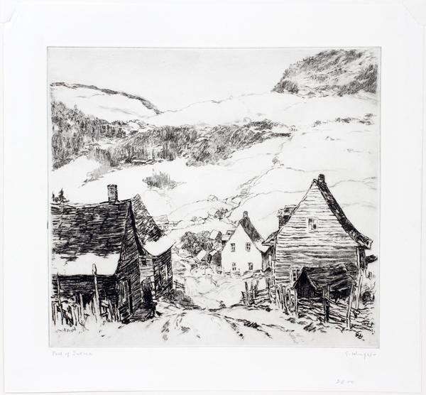 GEORGE HAND WRIGHT, 1872 - 51 ETCHING, 9" X 10": GEORGE HAND WRIGHT, 1872 - 51 ETCHING, 9" X 10", 'EAST OF QUEBEC':Signed. Not framed. Paper size: 11 1/3" x 12 1/2". American.