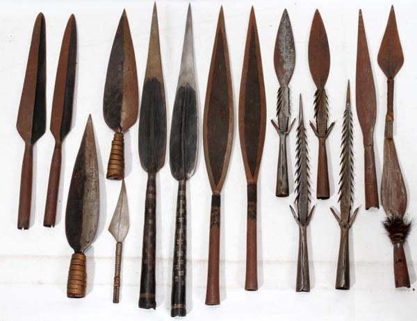 AFRICAN SPEAR POINTS, COLLECTION OF 16, : AFRICAN SPEAR POINTS, COLLECTION OF 16, L 7"-18 1/2": From the collection of Dr Douglas Crary, Ann Arbor, Mi.