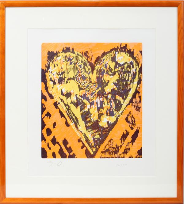JIM DINE, SERIGRAPH, 15" X 13", ORANGE HEART, : JIM DINE, SERIGRAPH, 15" X 13", ORANGE HEART, 421/500: AMERICAN B. 1935:Signed in monogram.