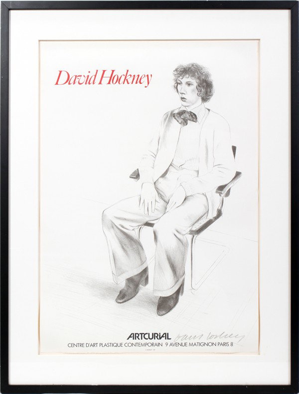 DAVID HOCKNEY, MOURLOT SIGNED POSTER 30" X 21",: DAVID HOCKNEY, MOURLOT SIGNED POSTER 30" X 21", 'ART CURIAL':