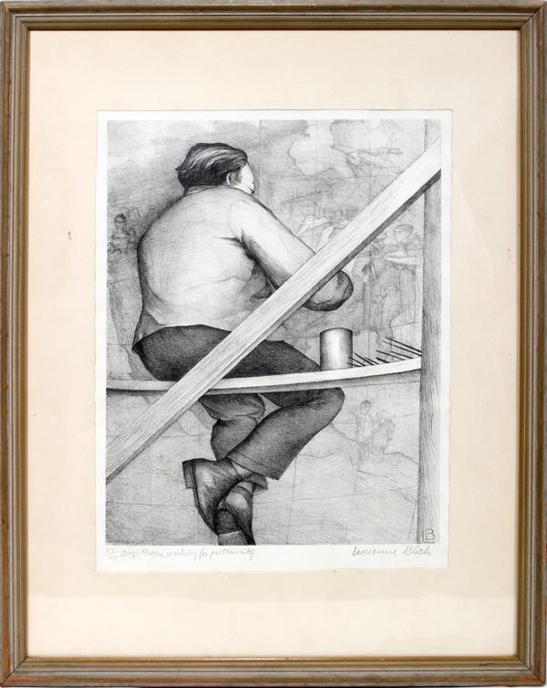 LUCIENNE BLOCH, LITHOGRAPH, 12 1/4" X 9 1/4", : LUCIENNE BLOCH, LITHOGRAPH, 12 1/4" X 9 1/4", "DIEGO RIVERA WORKING FOR POSTERITY": AMERICAN B. 1909:Pencil signed; #37/40; framed.