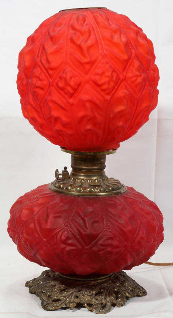 111439 VICTORIAN GONE WITH THE WIND LAMP RED GLOBE,