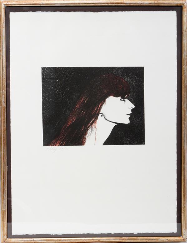 RONALD BROOKS KITAJ LITHOGRAPH 9" X 12" IMAGE: RONALD BROOKS KITAJ [AM, 1932-2007] LITHOGRAPH 9" X 12" IMAGE "PROFILE OF A WOMAN":Pencil signed lower left and edition 29/50. Framed and matted under glass